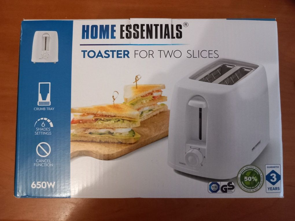Toster Home Essentials na 2 tosty z tacką na okruchy  Nowy w kartonie