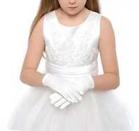 Детские белоснежные атласные стрейчевые перчатки на 1-2 года унисекс