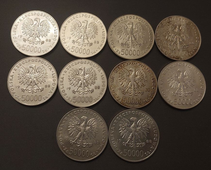 50000 zł Józef Piłsudski, 10 sztuk, srebro, moneta, monety