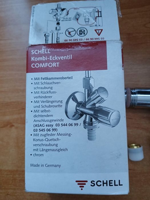 Zawór kątowy kombinowany Schell Comfort 1/2-3/8-3/4 z ASAG