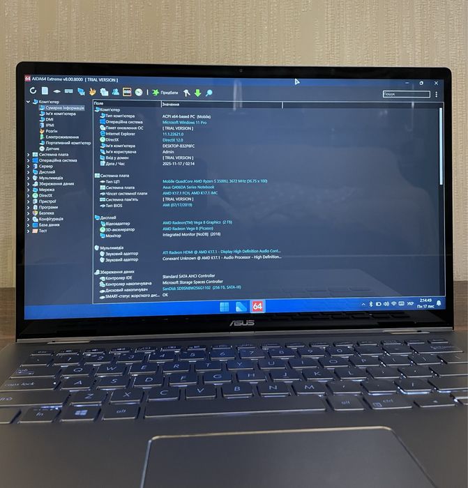 ASUS Q406D Ryzen 5 3500U 2.1GHz 8GB DDR4 256GB SSD Windows 11 PRO