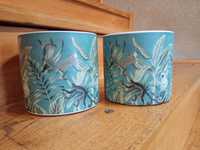 Doniczka ceramiczna doniczki ceramika niebieska osłonka liście papuga