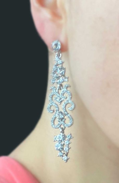 Kolczyki długie wiszące kryształy Swarovski wieczorowe ślubne