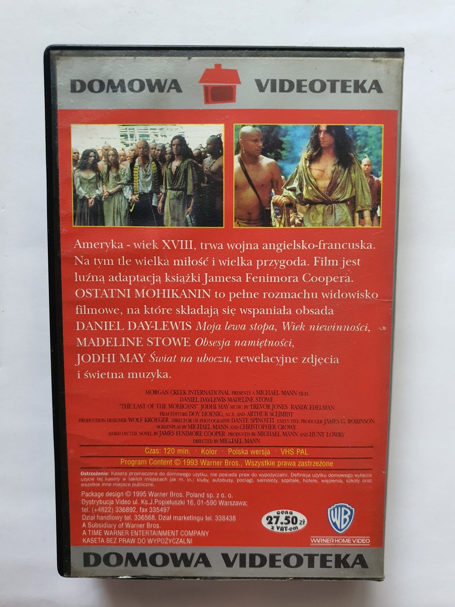 Ostatni Mohikanin kaseta Vhs