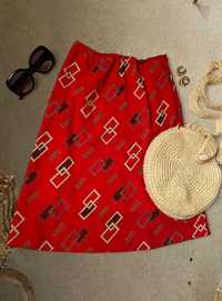 Spódnica spódniczka za kolano midi czerwona vintage styl 80s 90s 36/S