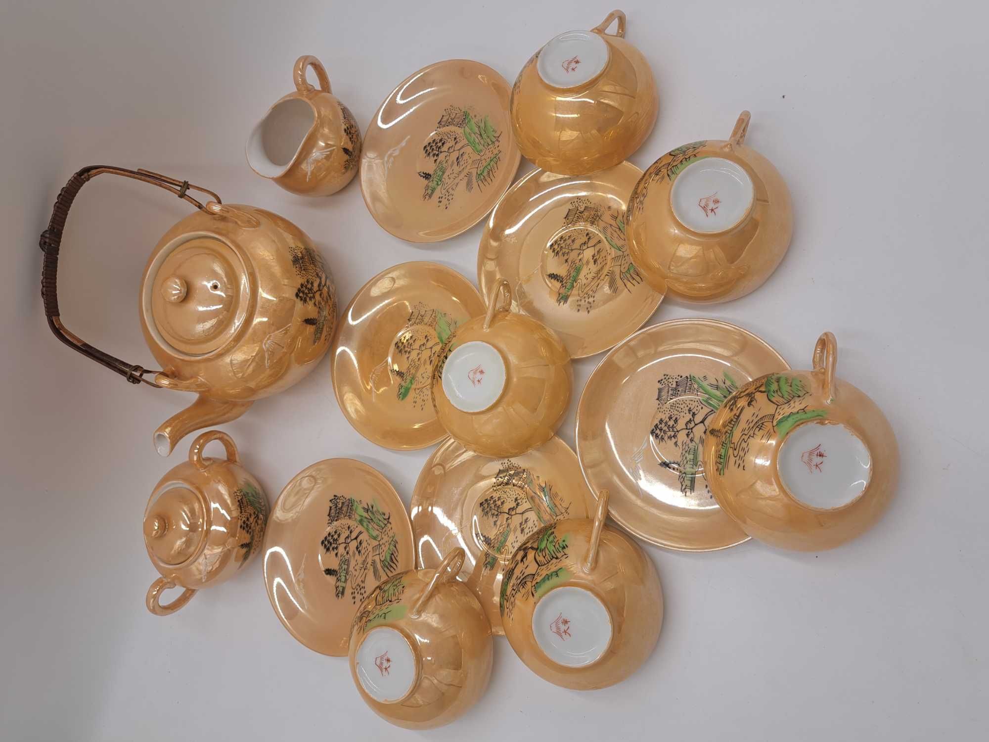 Serwis porcelanowy japoński kawowy, herbaciany ręcznie malowany 6 os