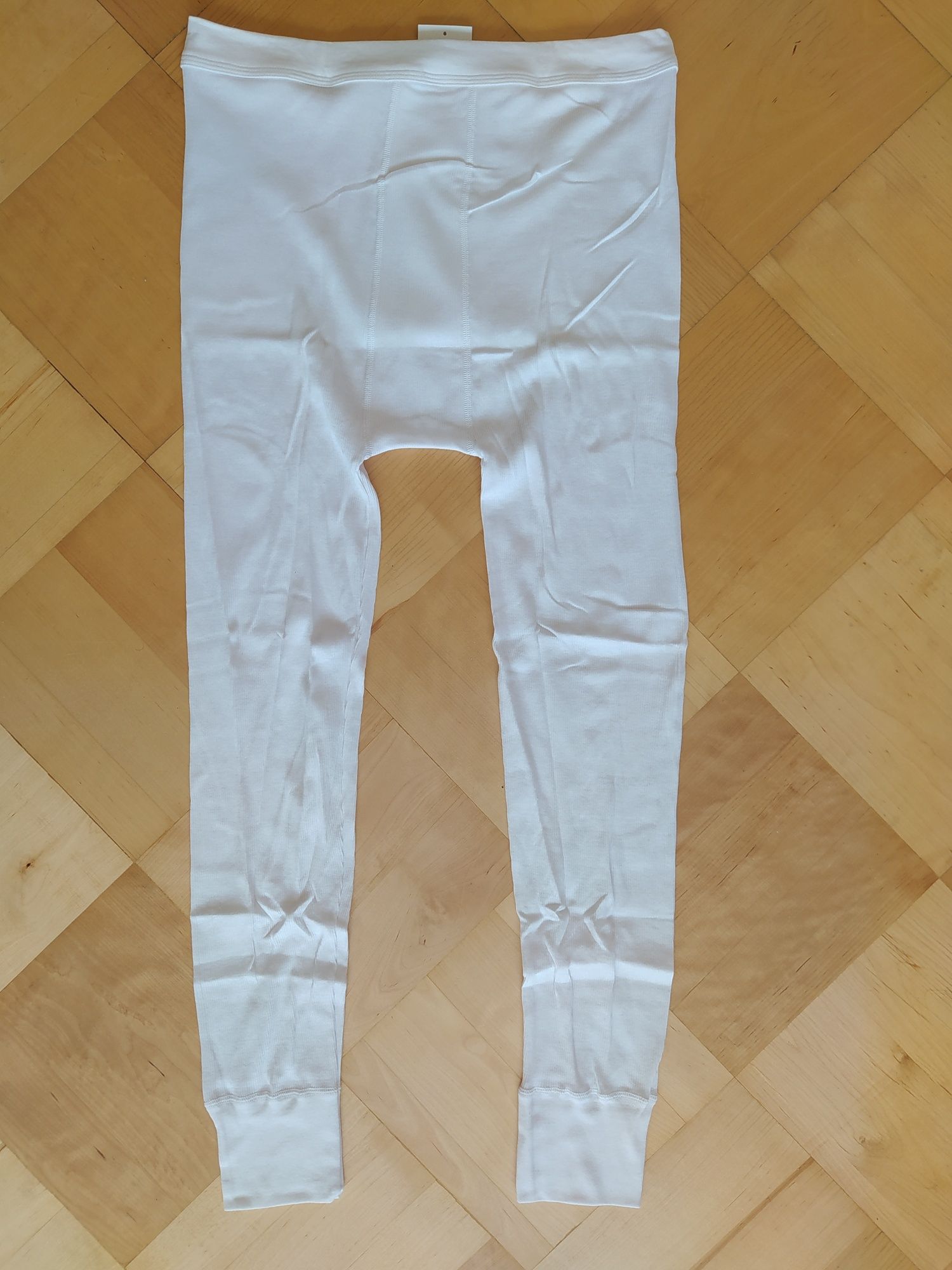 Nowe kalesony XL długie prążkowane białe męskie 100% bawełna