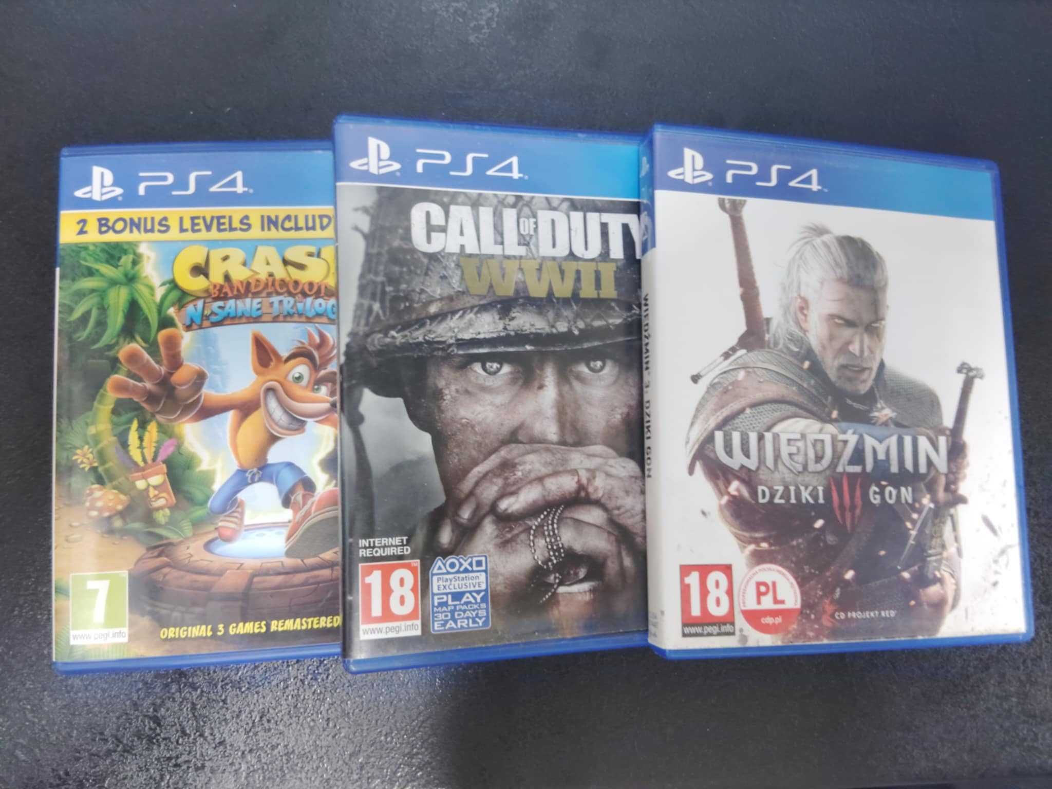 Zestaw 3 gier PS4 crash, wiedzmin, cod ww2