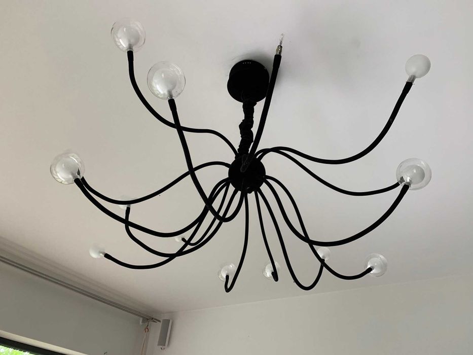 Lampa pająk czarna zamszowa wisząca sufitowa duża 100 - 120 cm