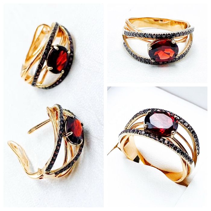 Золотые серьги с гранатами