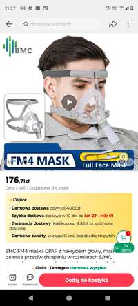 Nowa maska CPAP BMC M uniwersalne