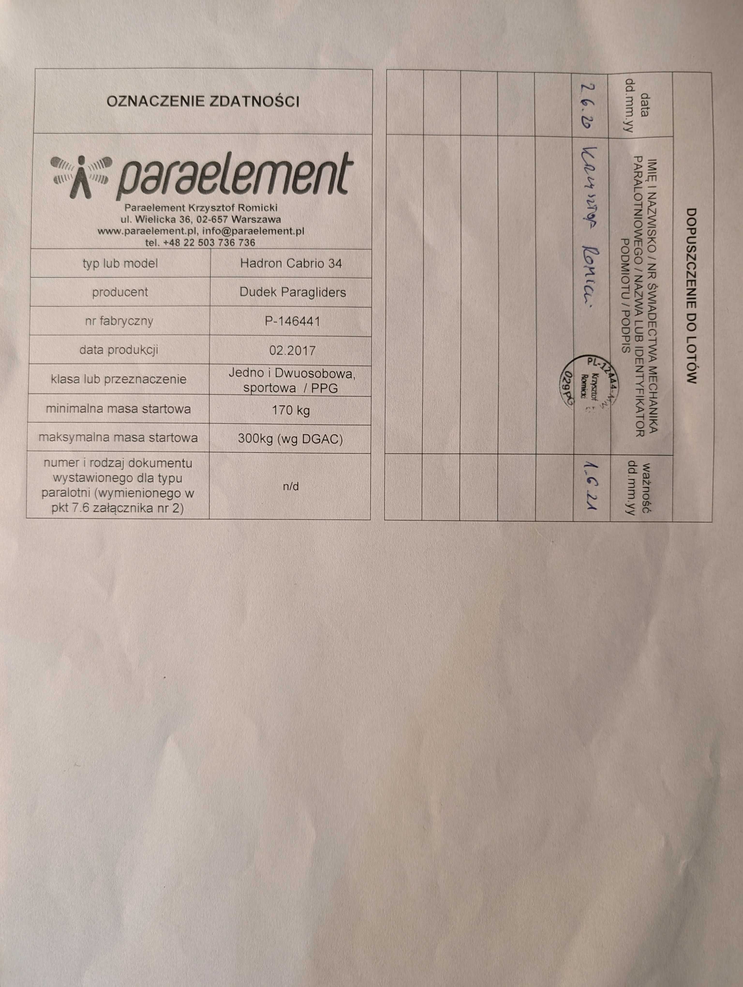 Skrzydło paralotniowe Dudek Hadron Cabrio 34 - PEŁNY PRZEGLAD!