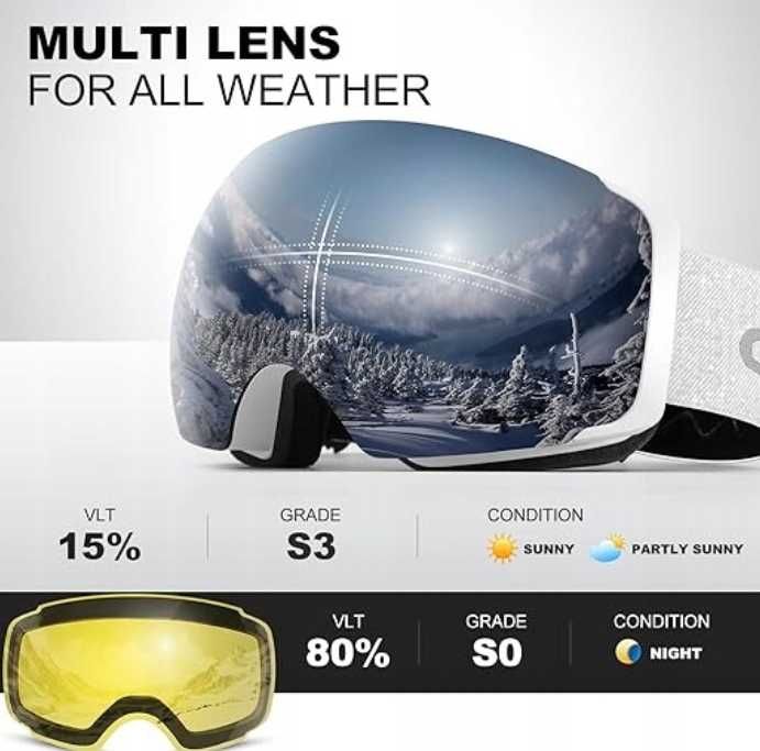 Gogle Narciarskie Odoland Bezramkowe z wym. Soczewkami UV OTG Srebrne