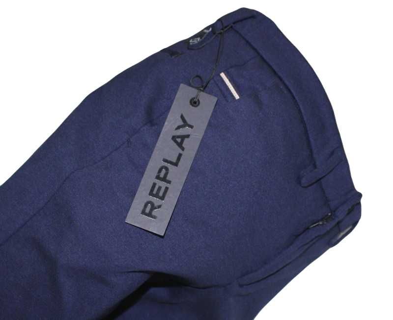 Męskie spodnie Replay - Navy ciemno-granatowe rurki nowe oryg. W30/L30