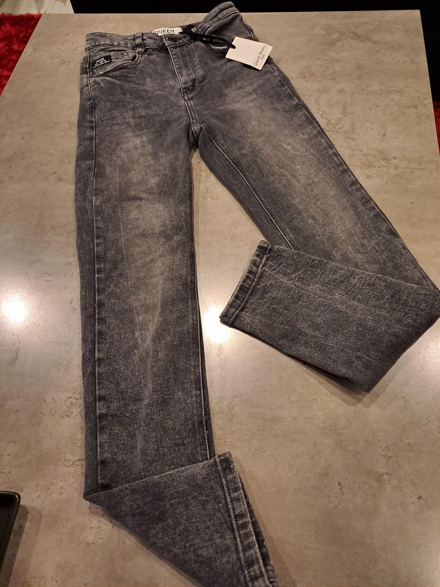 Czarno szare jeansy przecierane Xs nowe z metką Queen Hearts Paris