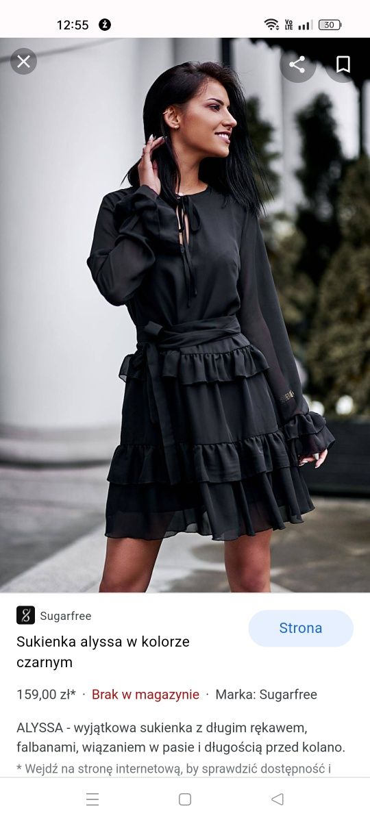Czarna sukienka z falbankami sugarfree Alyssa