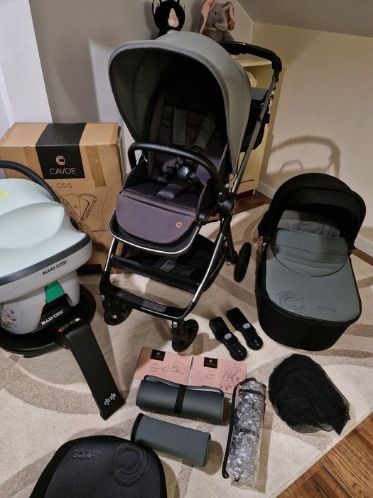 Wózek Cavoe 3w1,4w1, fotelik Maxi Cosi Coral z baza, lekki, nowoczesny