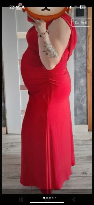 Sukienka ciazowa czerwona marszczona na wesele