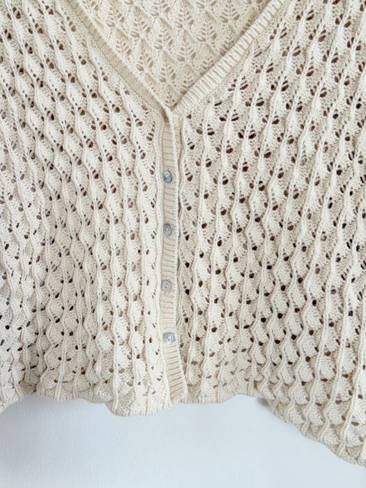 Sweter Zara haftowany kremowy dziergany retro boho elegancki kardigan