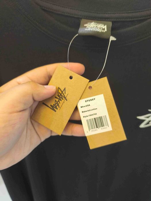 Stussy，Męska czarna koszulka z nadrukiem letnim, rozmiar L