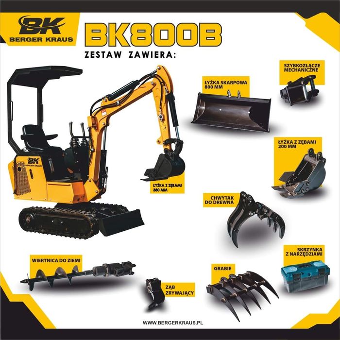 Nowa Minikoparka BERGER KRAUS BK800B Mini koparka osprzęt jak JCB CAT