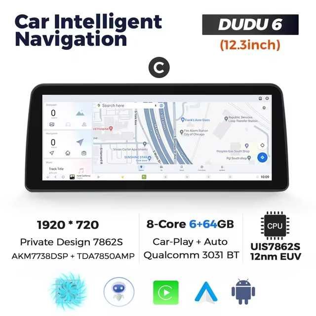 Универсальна магнітола DUDU 6 2K 9,5" 6/64 Гб, 2000x1200, GPS + 4G +CP