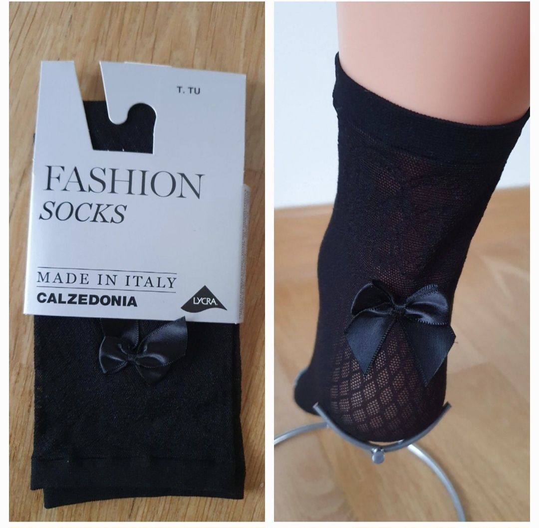 Skarpety Calzedonia czarne z kokardkami one size