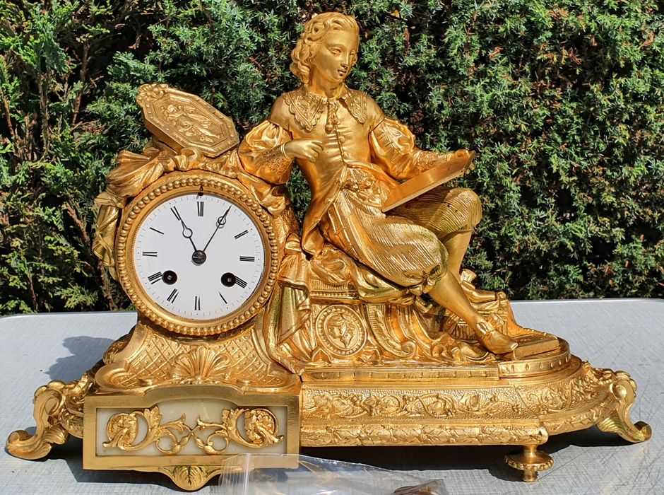 Zegar kominkowy brąz złocony antyk XIXwiek sygnowany prezent na święta