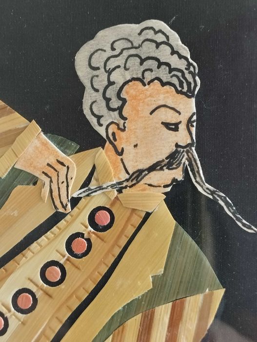 Obrazek w technice intarsji temat tańce Polonez Zofii Stryjeńskiej