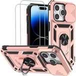 VAKS etui pancerne iPhone 14 Pro stojak 2x szkło LCD złoty róż osłona
