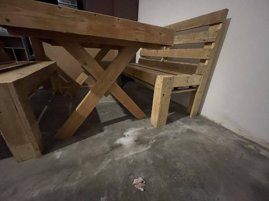 Rustic table and benches set64552549498626123