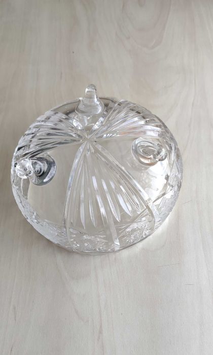 Kryształowa salaterka, owocarka, miska na trzech nóżkach, PRL, vintage