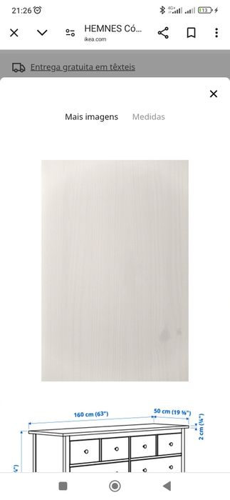 HEMNES Cómoda c/8 gavetas, velatura branca, 160x96 cm