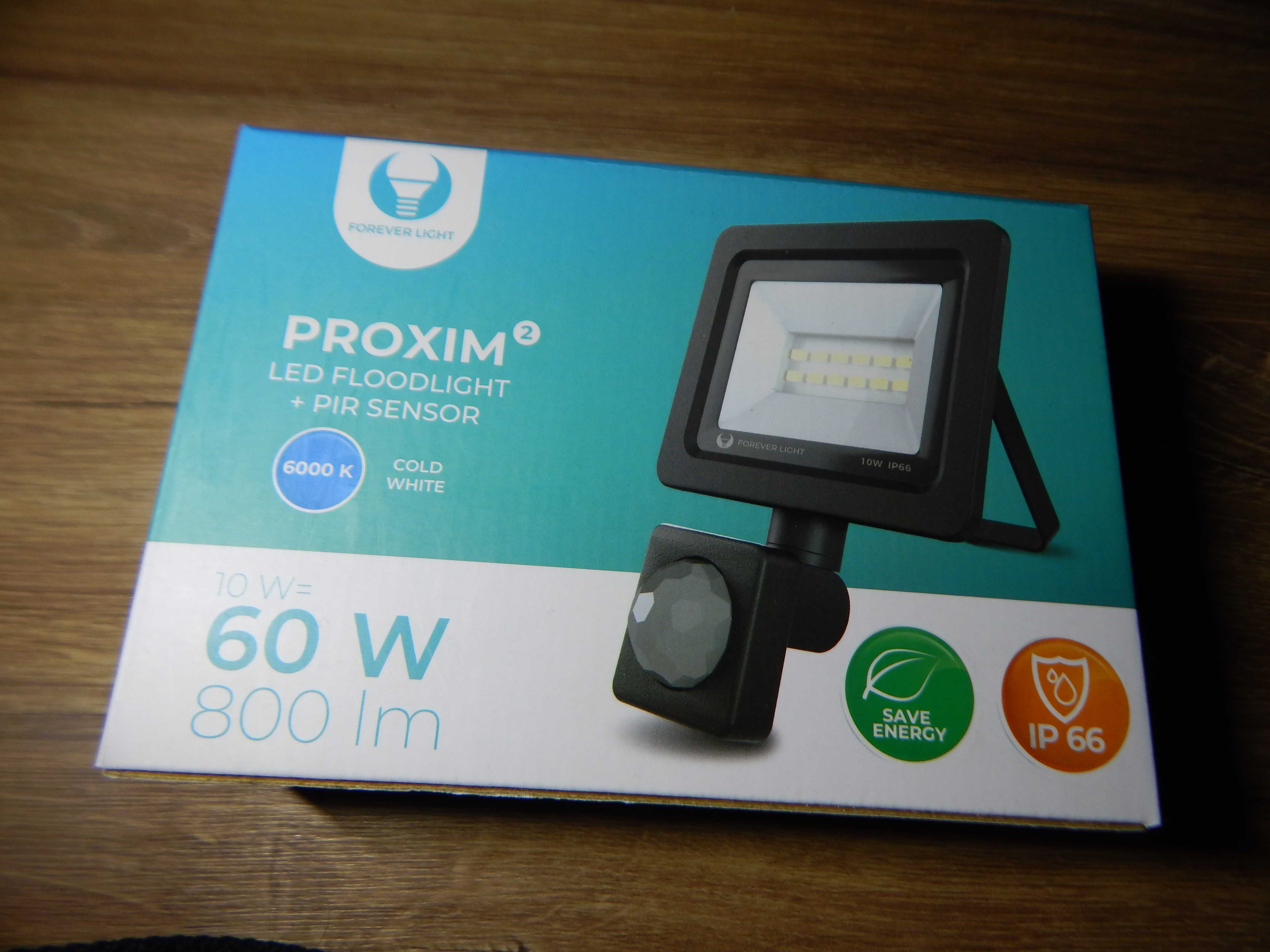 nowy Naświetlacz LED PROXIM II 10W 6000K PIR IP66 Forever Light 800lm