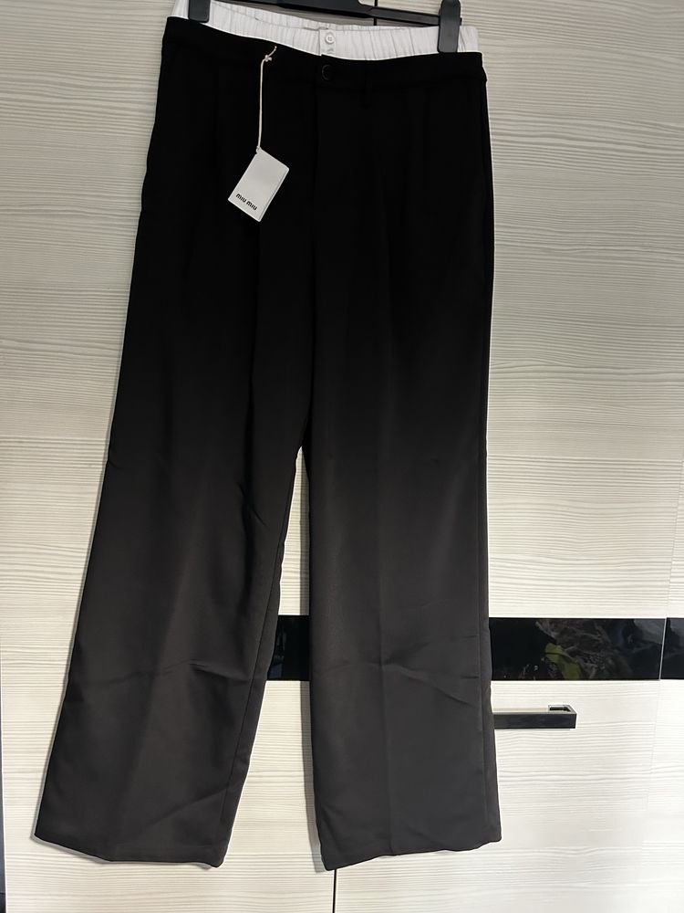 Spodnie dzwony nowe Miu miu XL szerokie nogawki czarne premium jakość