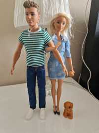 Lalka Barbie i Ken spacer z psem