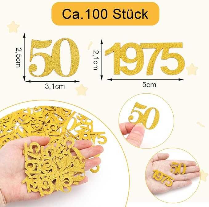 Błyszczące konfetti złoto - czarne, dekoracja na 50 urodziny 1975