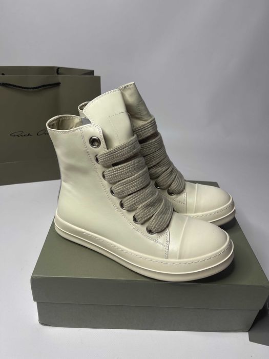 Кеди Rick Owens GEOBASKET кеды кроссовки белые jumbo lace laces 43 42