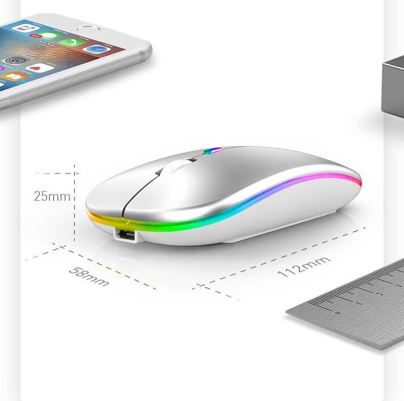 Беспроводная мышь Bluetooth5.2 + 2.4Ghz(USB). Подсветка. Аккумулятор