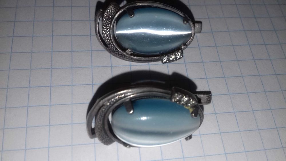 Большие серьги серебро 925 проба с улекситом эфект кошачий глаз