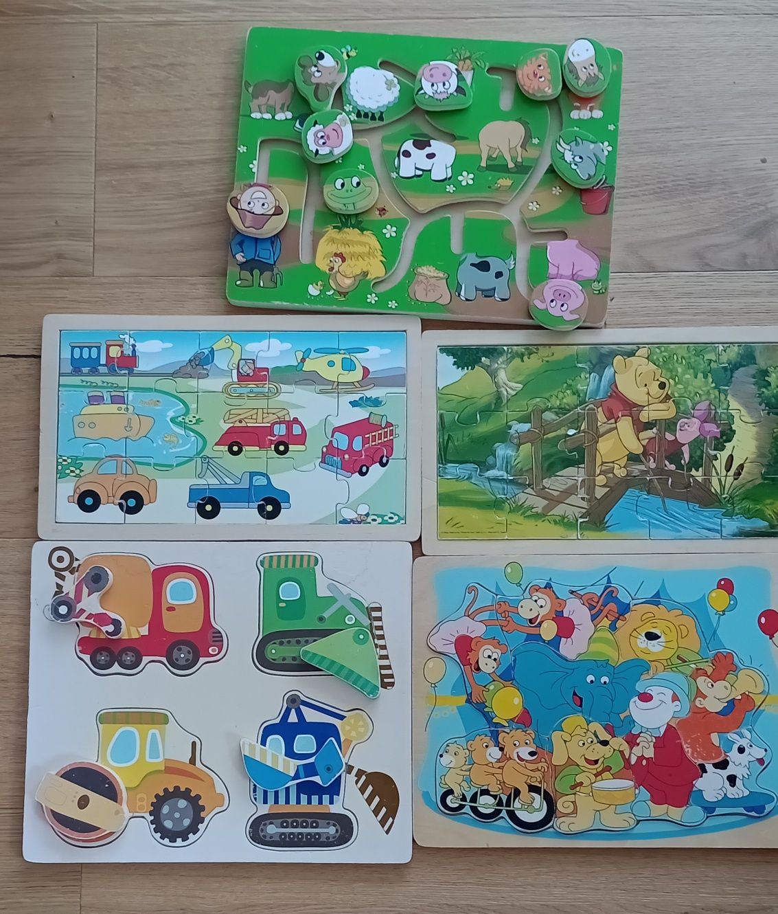 Drewniane zabawki, puzzle, układanki