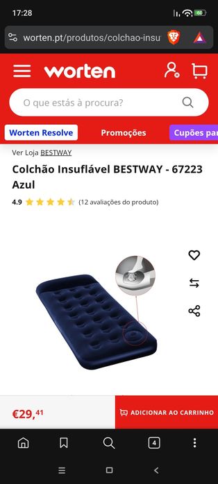 Colchão insuflável solteiro bestway