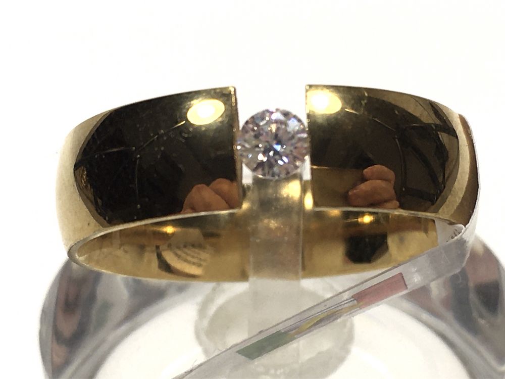 Złoty damski pierścionek z próbą•pozłacany ogniowo 18K