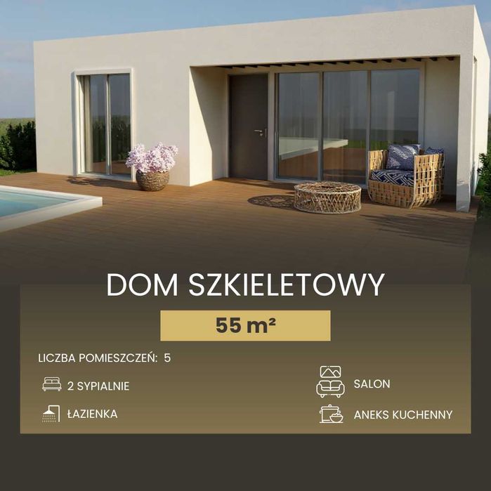 Modułowe panele i materiały konstrukcyjne - domek szkieletowy 55 m2
