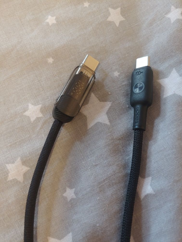 Новый USB type-c кабель toocki 100w 1м с экраном / 1.2м с подсветкой