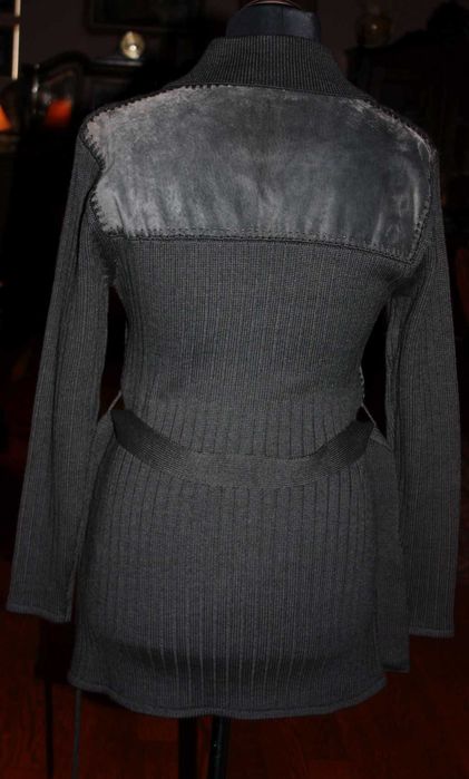 Terranova-sweter zapinany,zamsz naturalny+wełna,roz.L