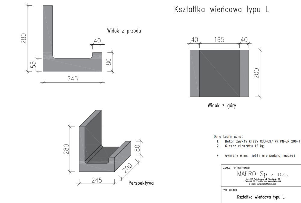 Kształtka wieńcowa typu L Pustak wieńcowy szalunkowy pustaki