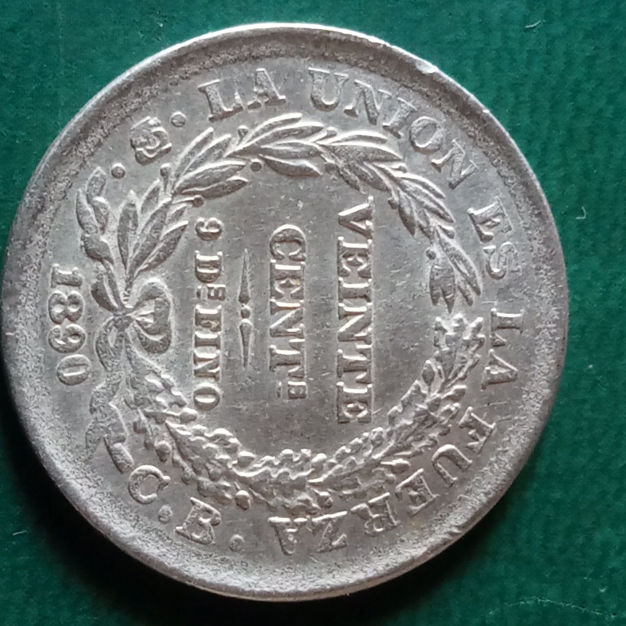 moeda viente cent Bolivia 1890 prata