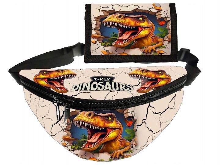 Komplet T-rex Dinozaur Portfel Sportowy + Nerka Zestaw Super Na Prezen