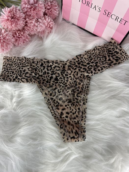Panterkowe koronkowe majtki stringi Victoria’s Secret rozmiar S